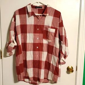 ZanZea women's XXXL (3X) red & white plaid button down collared shirt